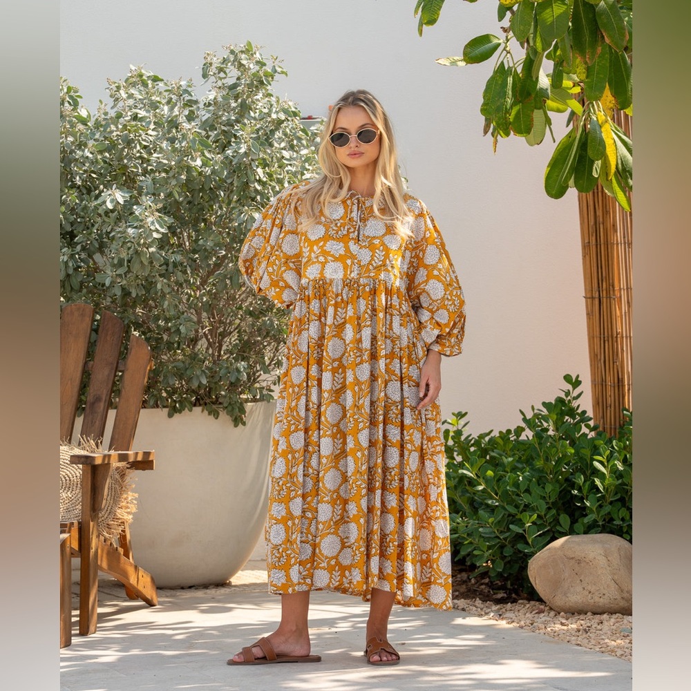 Yellow cotton Midi Dress